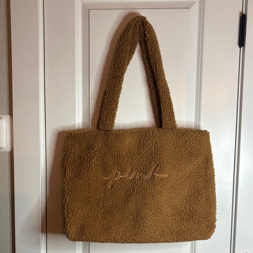 NWOT PINK Victoria's Secret Light Brown Sherpa Tote